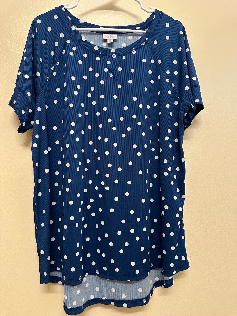 LuLaRoe Polka Dot Navy Short-Sleeve Women's Tunic Top - Soft Casual Shirt